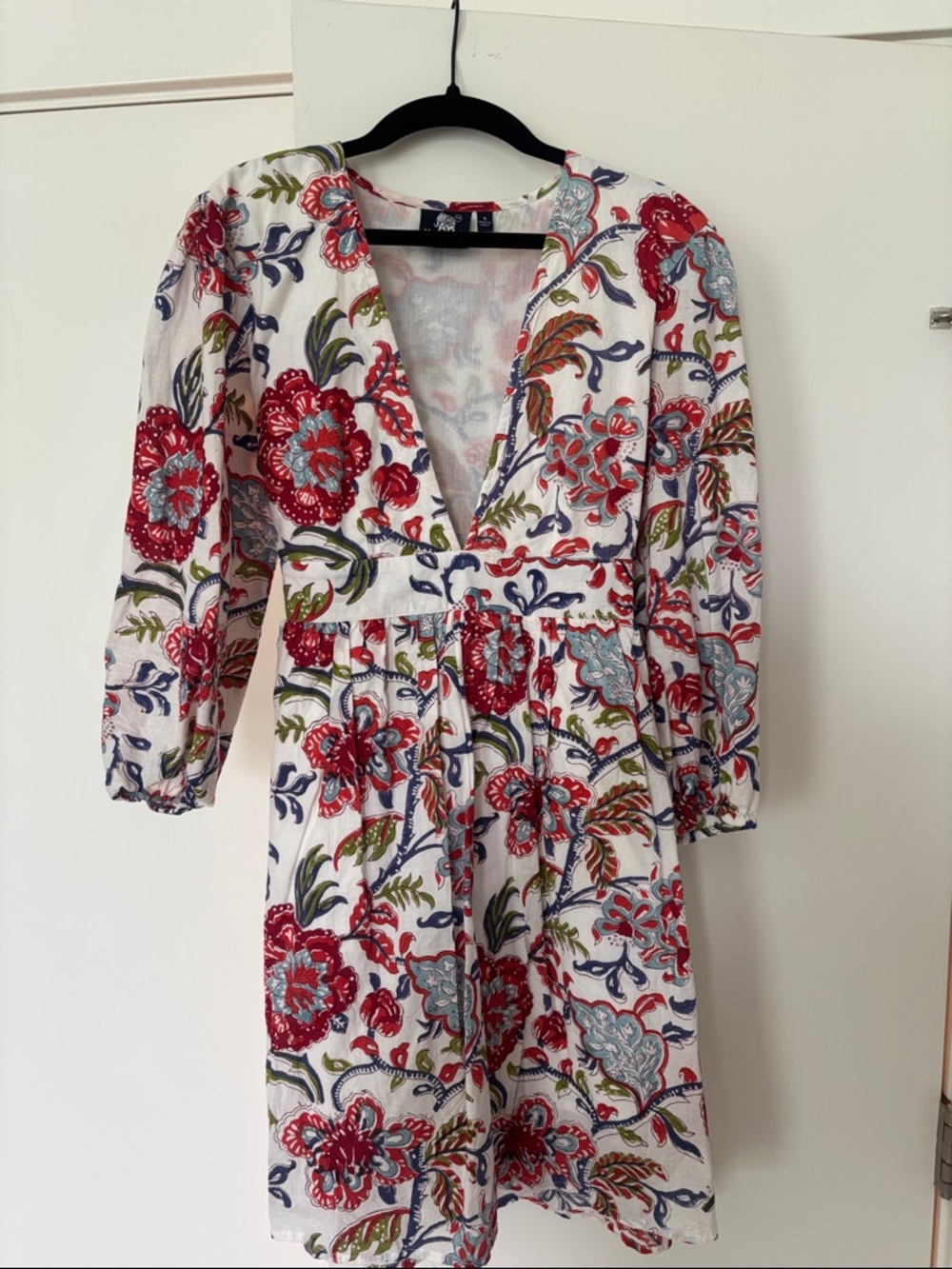 Madison Mathews Floral V-Neck Mini Dress - Red & Blue Floral